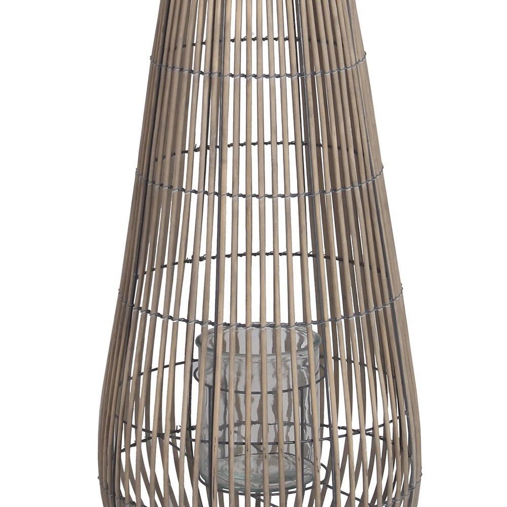 Cage Design Bamboo Lantern With Rope Hanger Medium Gray