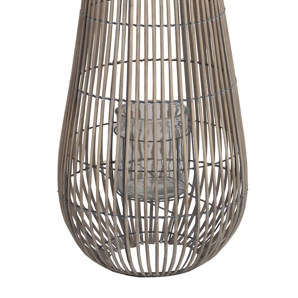 Cage Design Bamboo Lantern With Rope Hanger Medium Gray