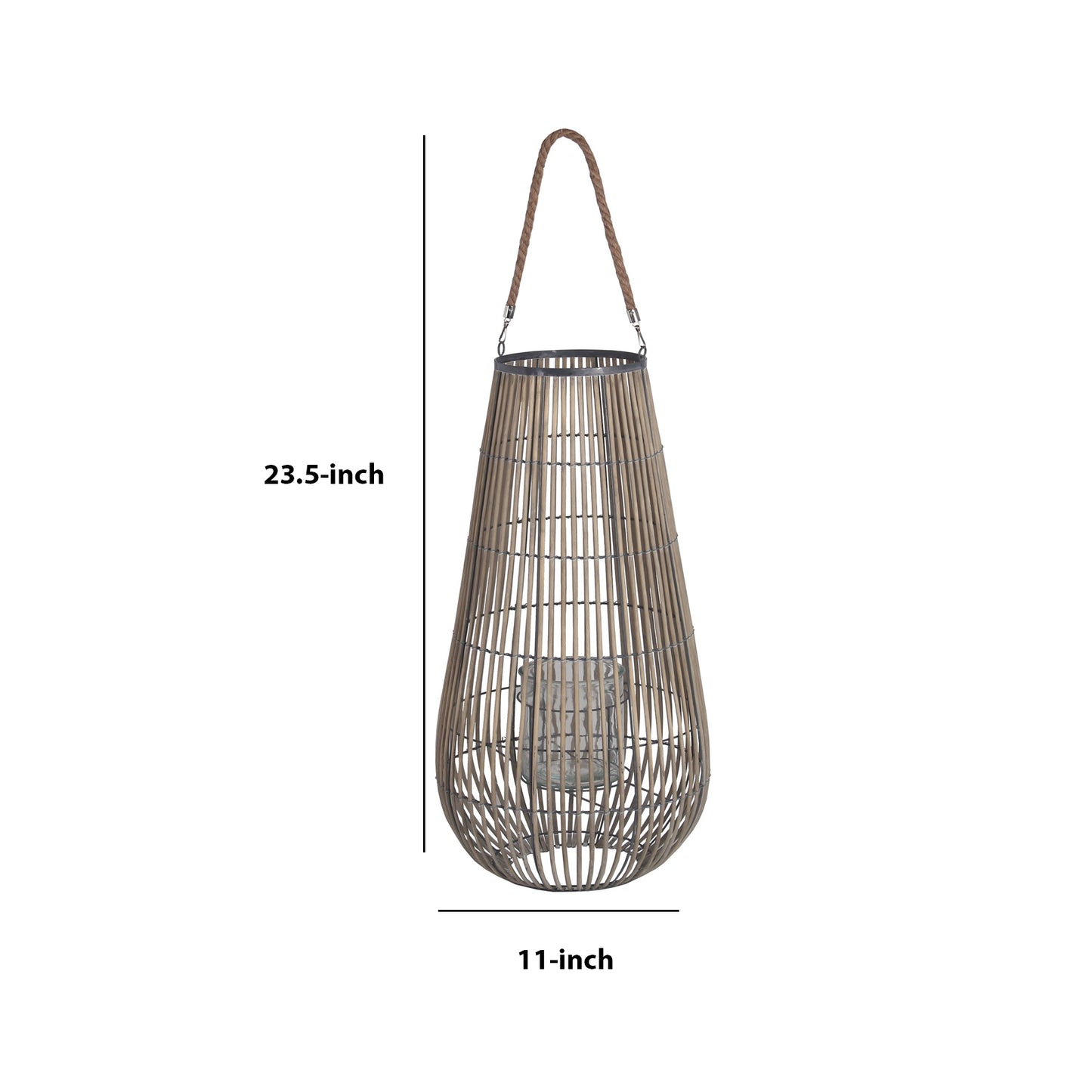 Cage Design Bamboo Lantern With Rope Hanger Medium Gray
