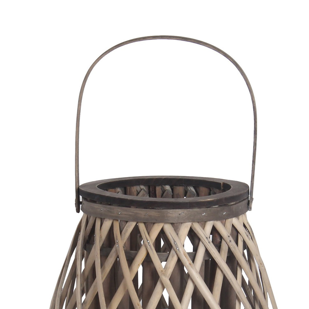 Bellied Bamboo Lantern With Lattice Design And Handle Large Gray