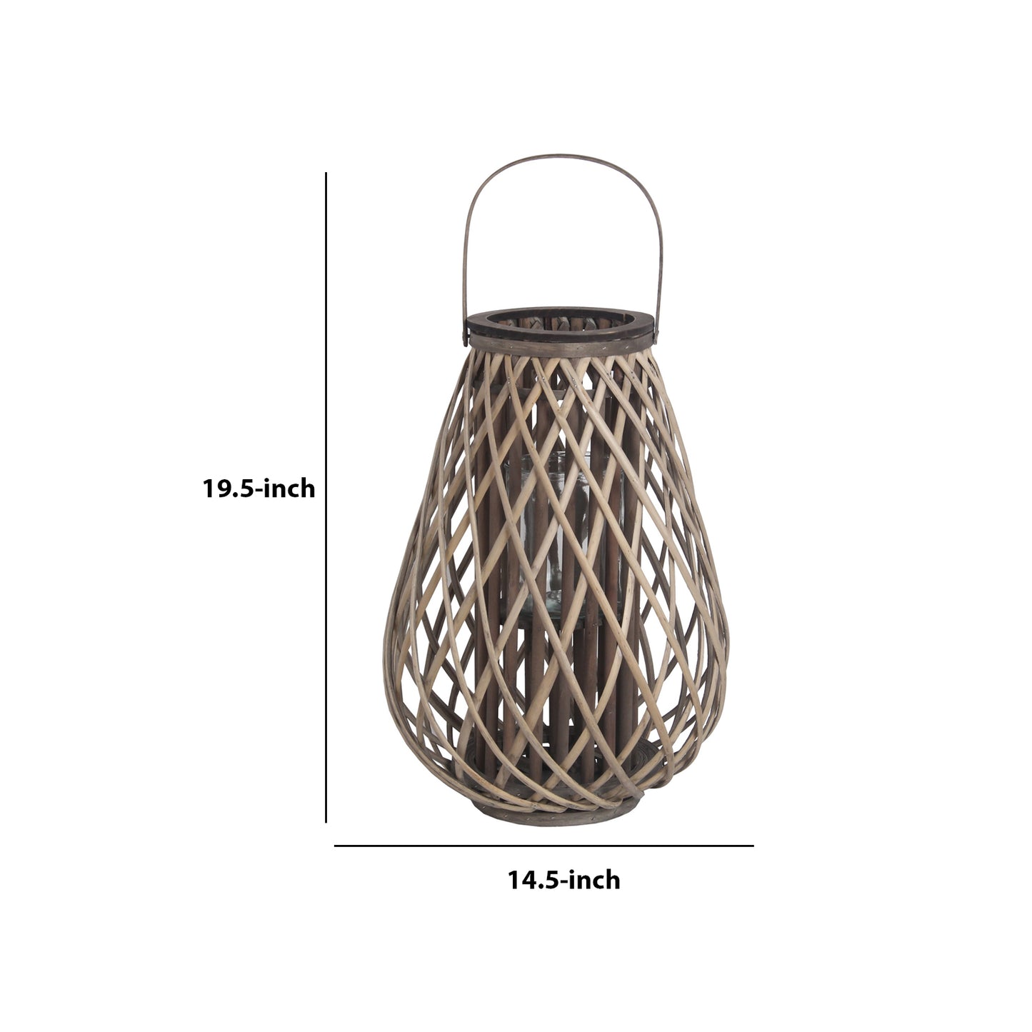 Bellied Bamboo Lantern With Lattice Design And Handle Large Gray