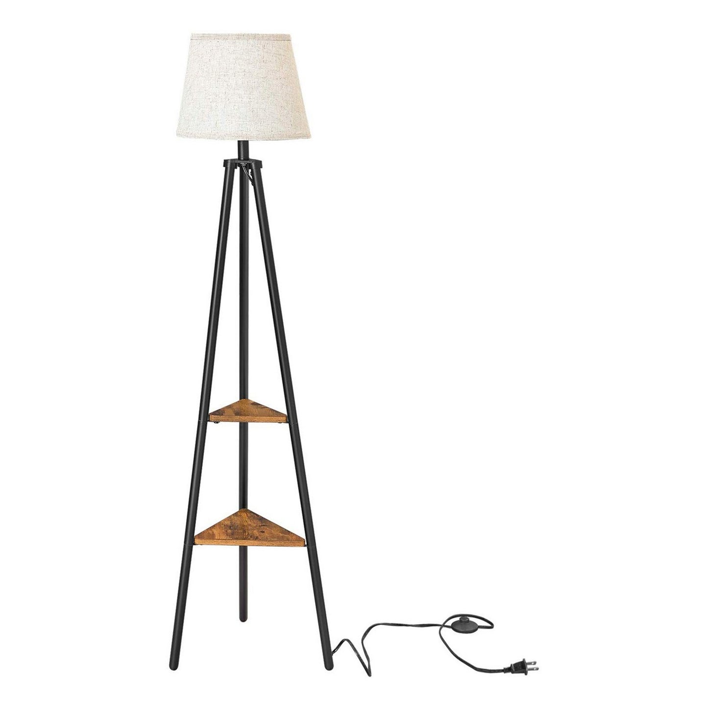 Tapered Drum Shade Floor Lamp With 2 Open Shelves White And Black