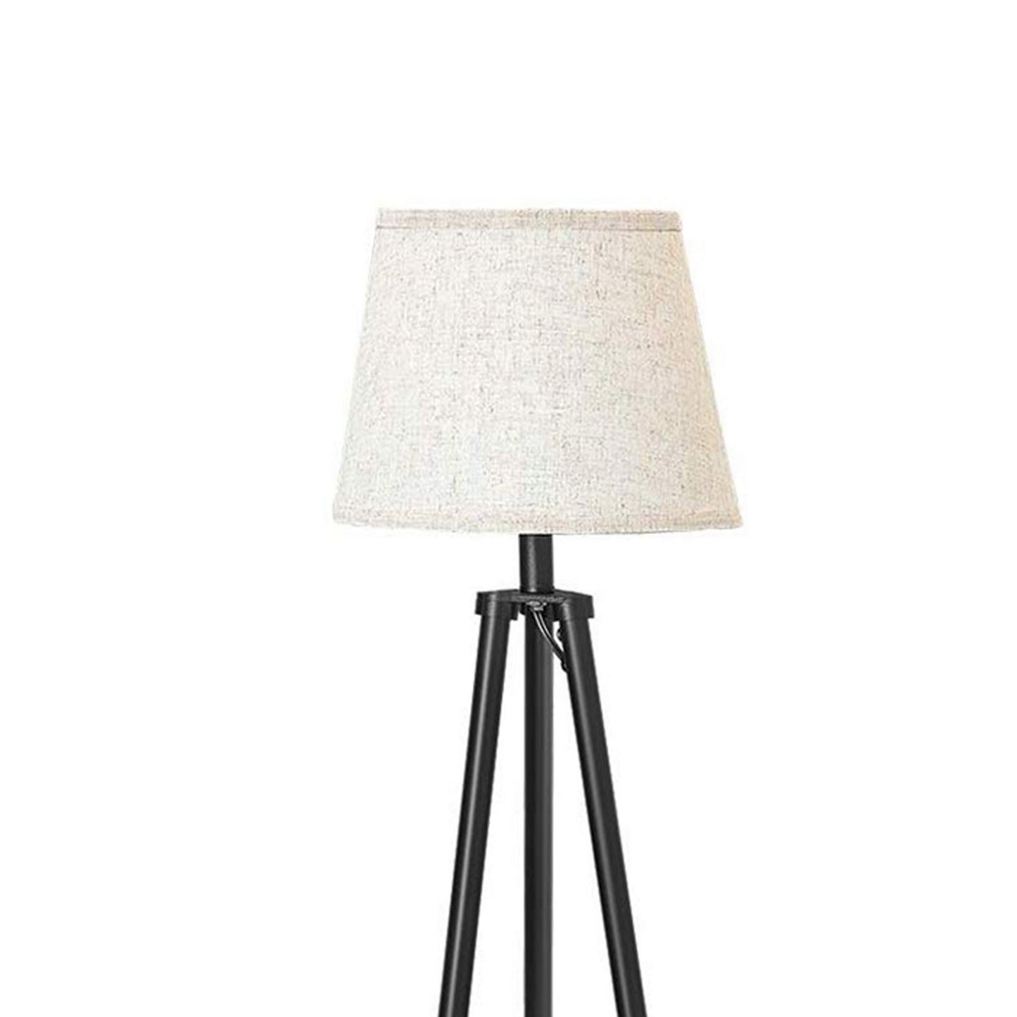 Tapered Drum Shade Floor Lamp With 2 Open Shelves White And Black