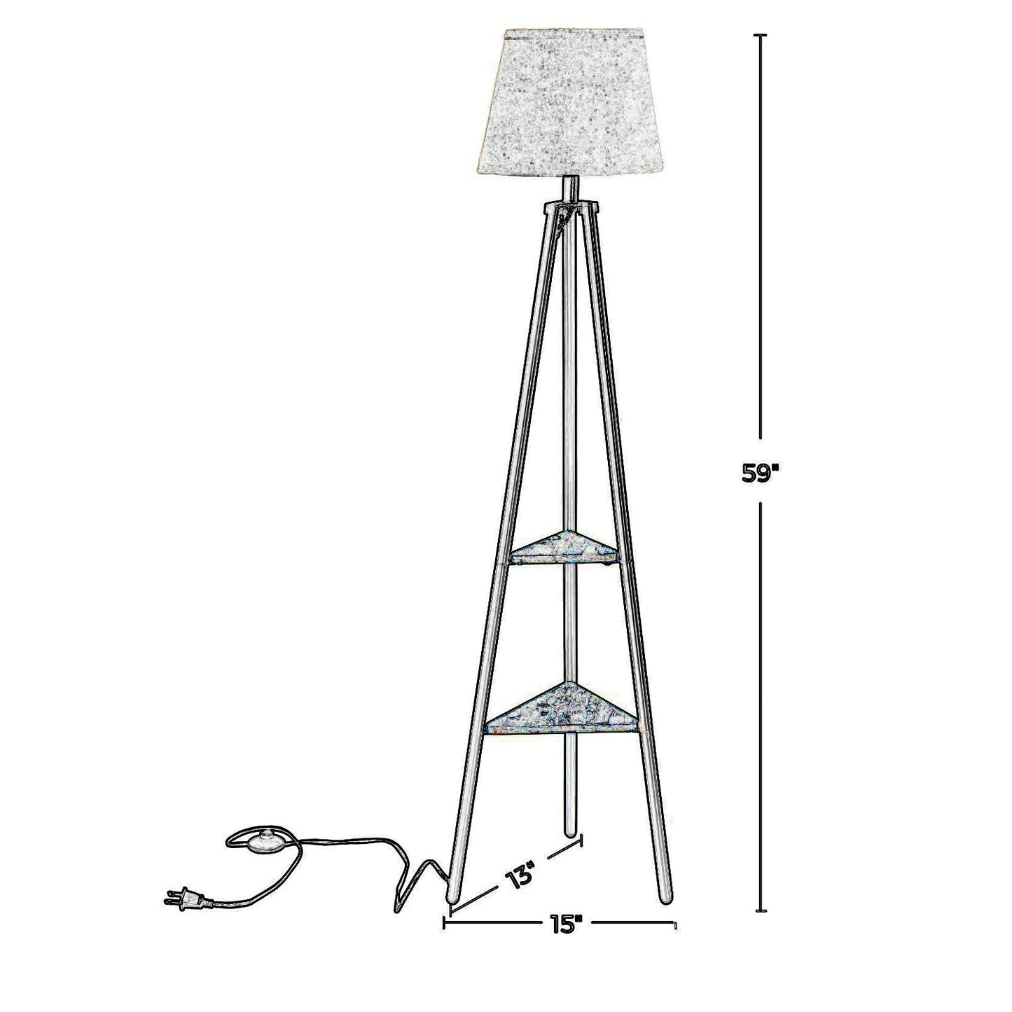 Tapered Drum Shade Floor Lamp With 2 Open Shelves White And Black