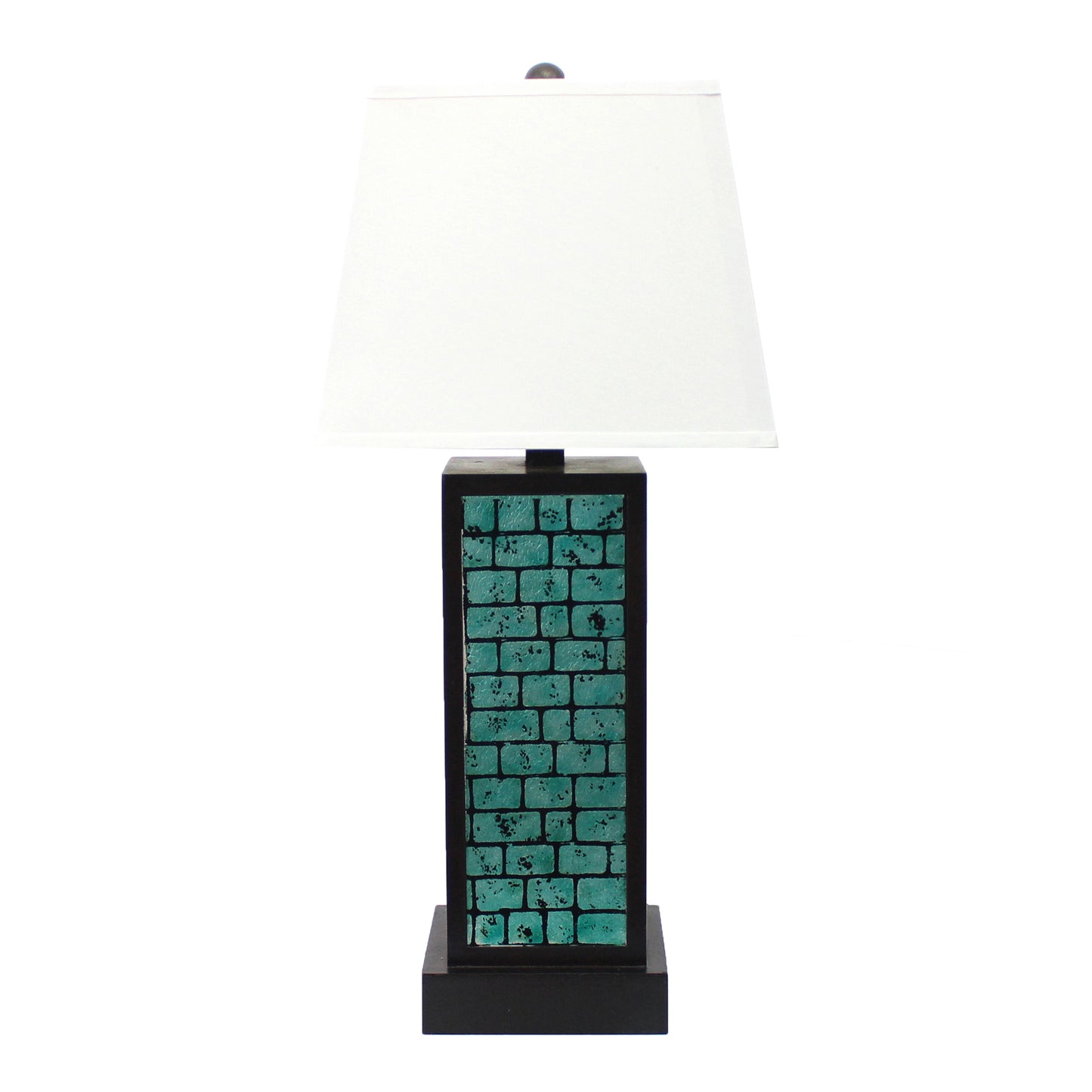 Rectangular Metal Frame Table Lamp with Brick Pattern White and Blue