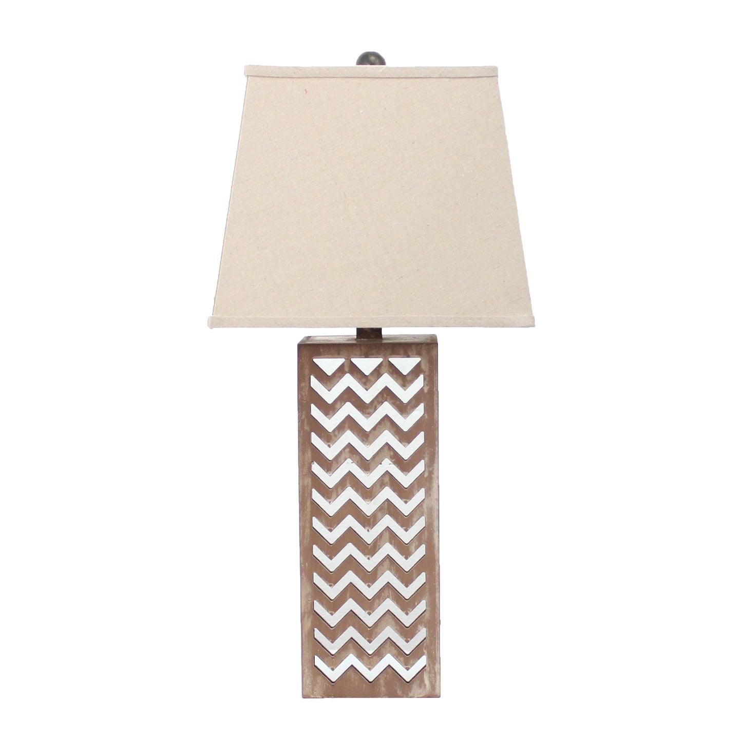 Table Lamp with Chevron Pattern and Mirror Inlay Brown and Silver