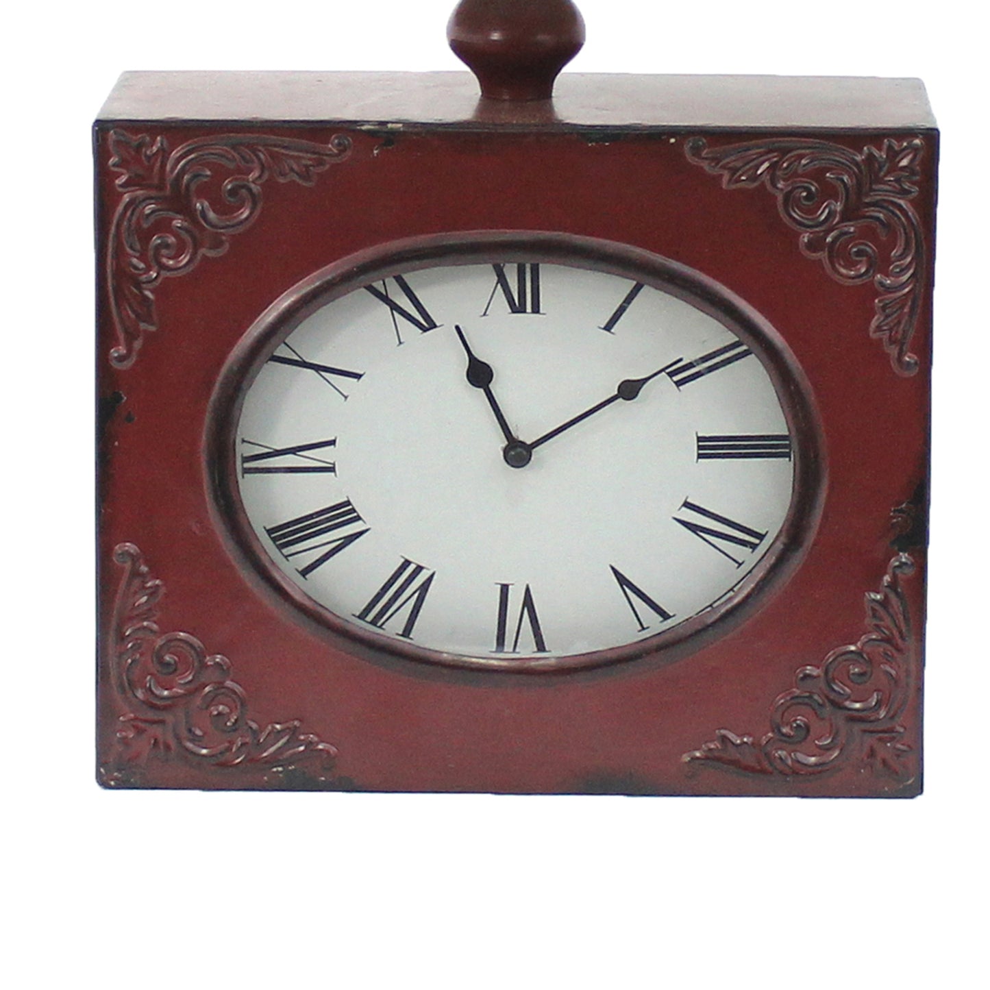 Clock Design Metal Table Lamp With Tapered Shade Red And Beige