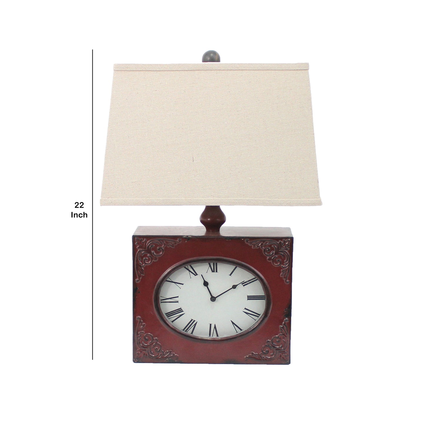 Clock Design Metal Table Lamp With Tapered Shade Red And Beige