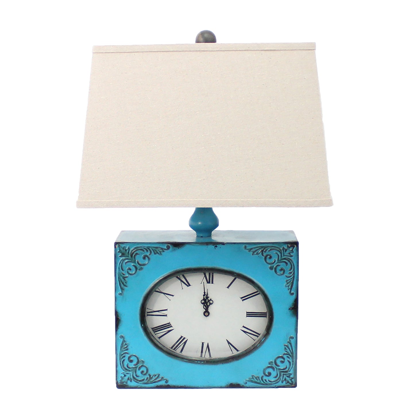 Clock Design Metal Table Lamp With Tapered Shade Blue And Beige