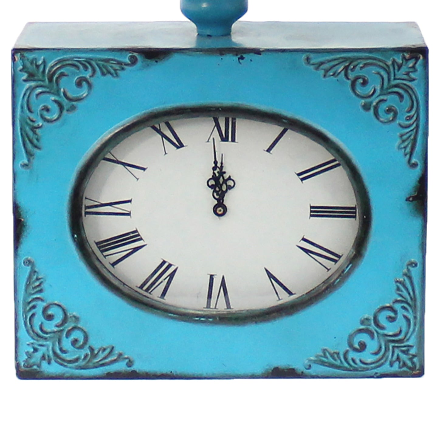 Clock Design Metal Table Lamp With Tapered Shade Blue And Beige