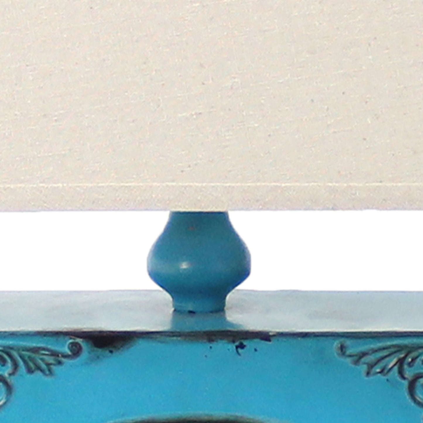 Clock Design Metal Table Lamp With Tapered Shade Blue And Beige