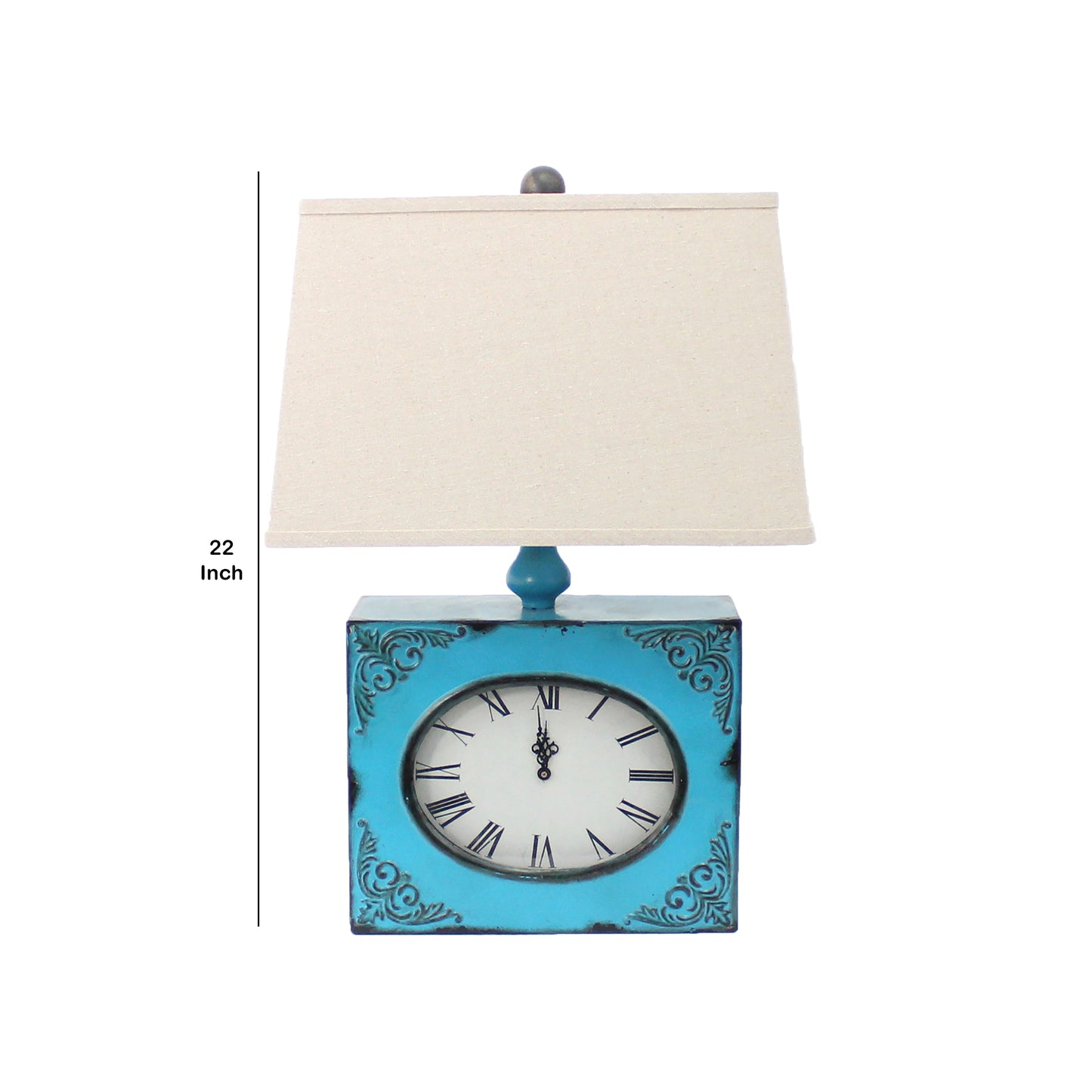 Clock Design Metal Table Lamp With Tapered Shade Blue And Beige