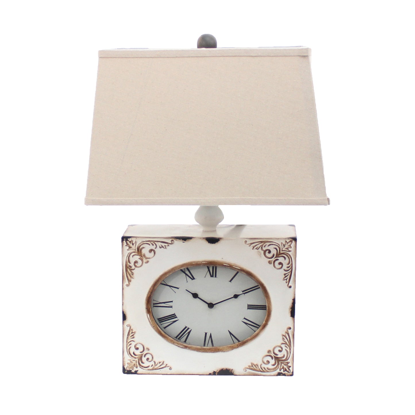 Clock Design Metal Table Lamp With Tapered Shade white And Beige