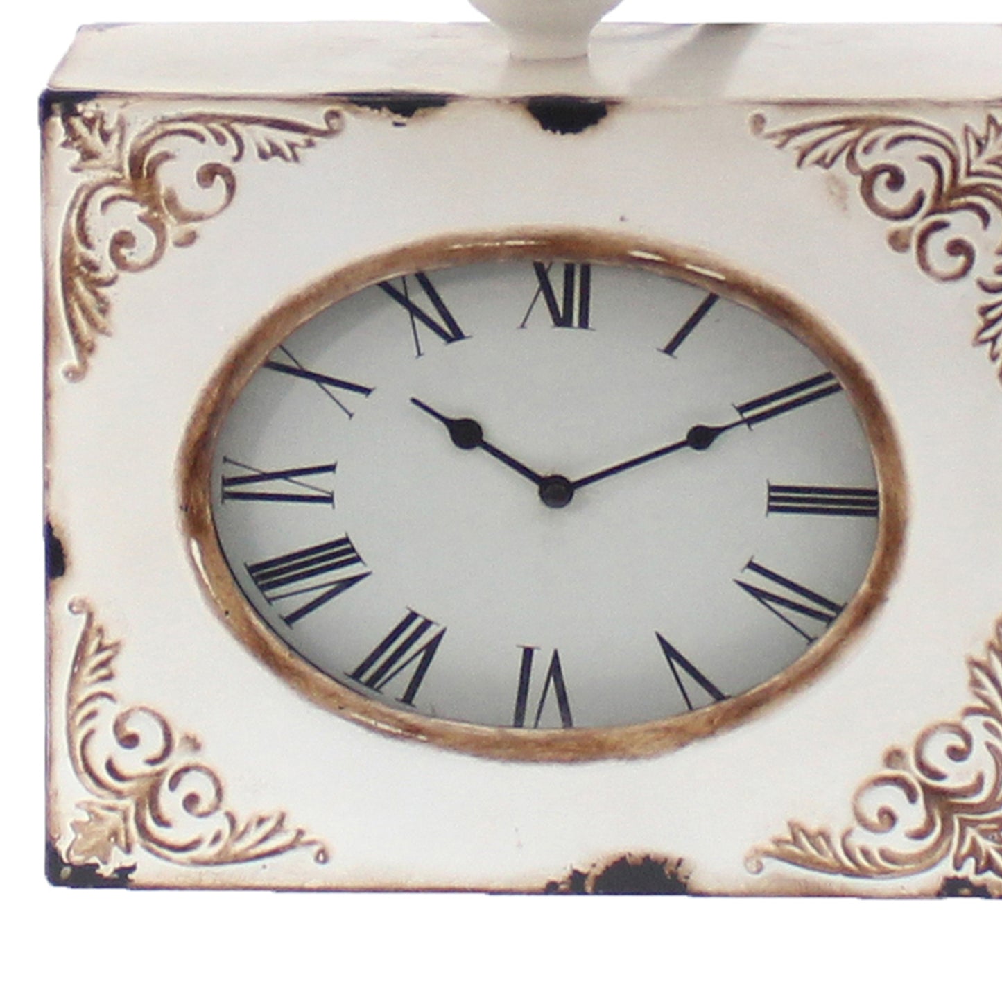 Clock Design Metal Table Lamp With Tapered Shade white And Beige