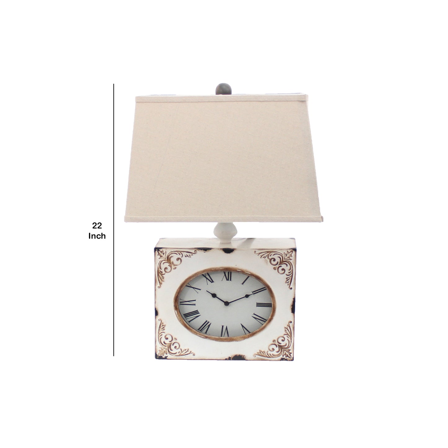 Clock Design Metal Table Lamp With Tapered Shade white And Beige