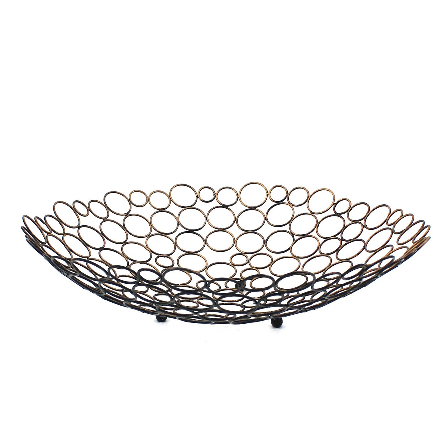 Decorative Metal Tray With Mesh Design And Ball Support Gold And Black