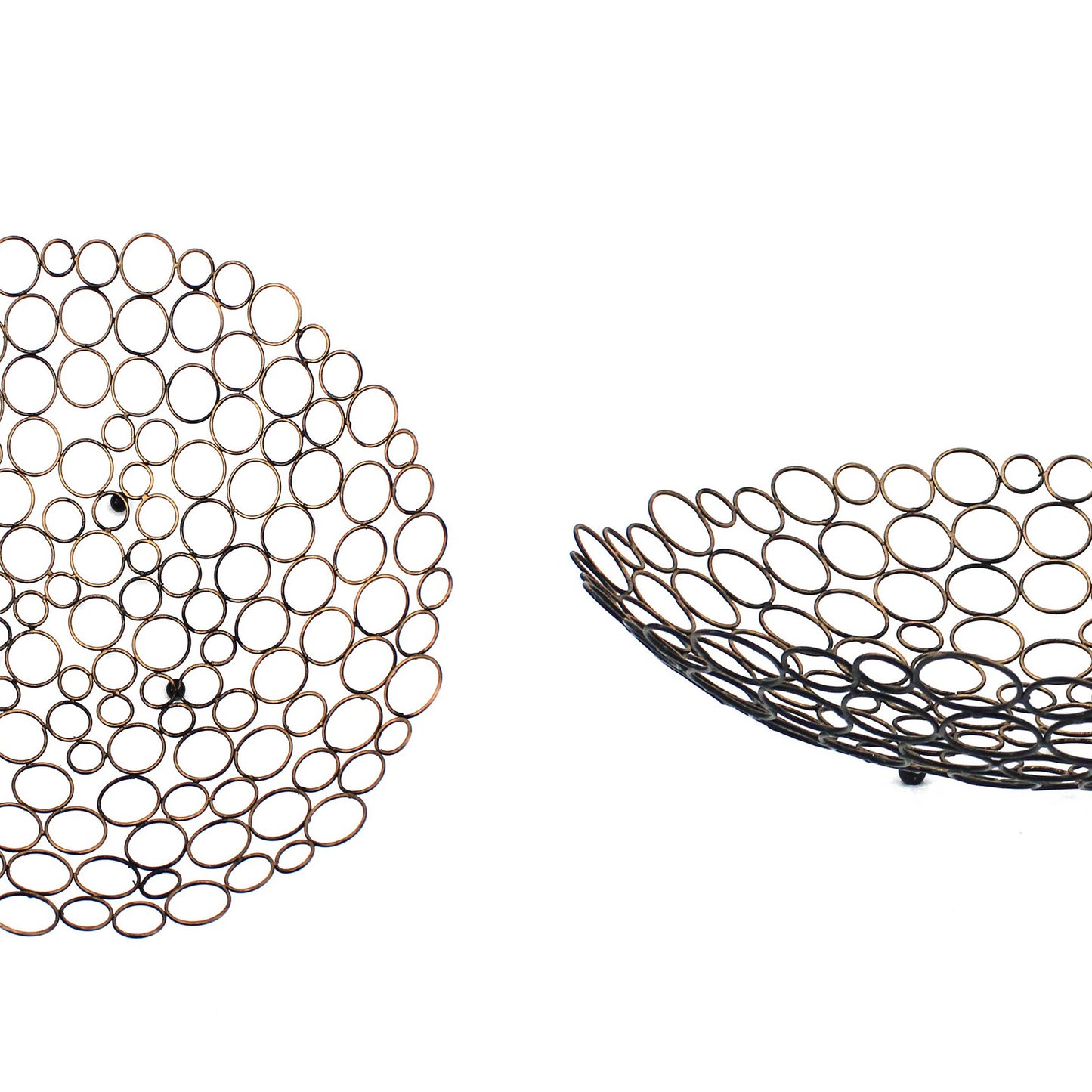 Decorative Metal Tray With Mesh Design And Ball Support Gold And Black