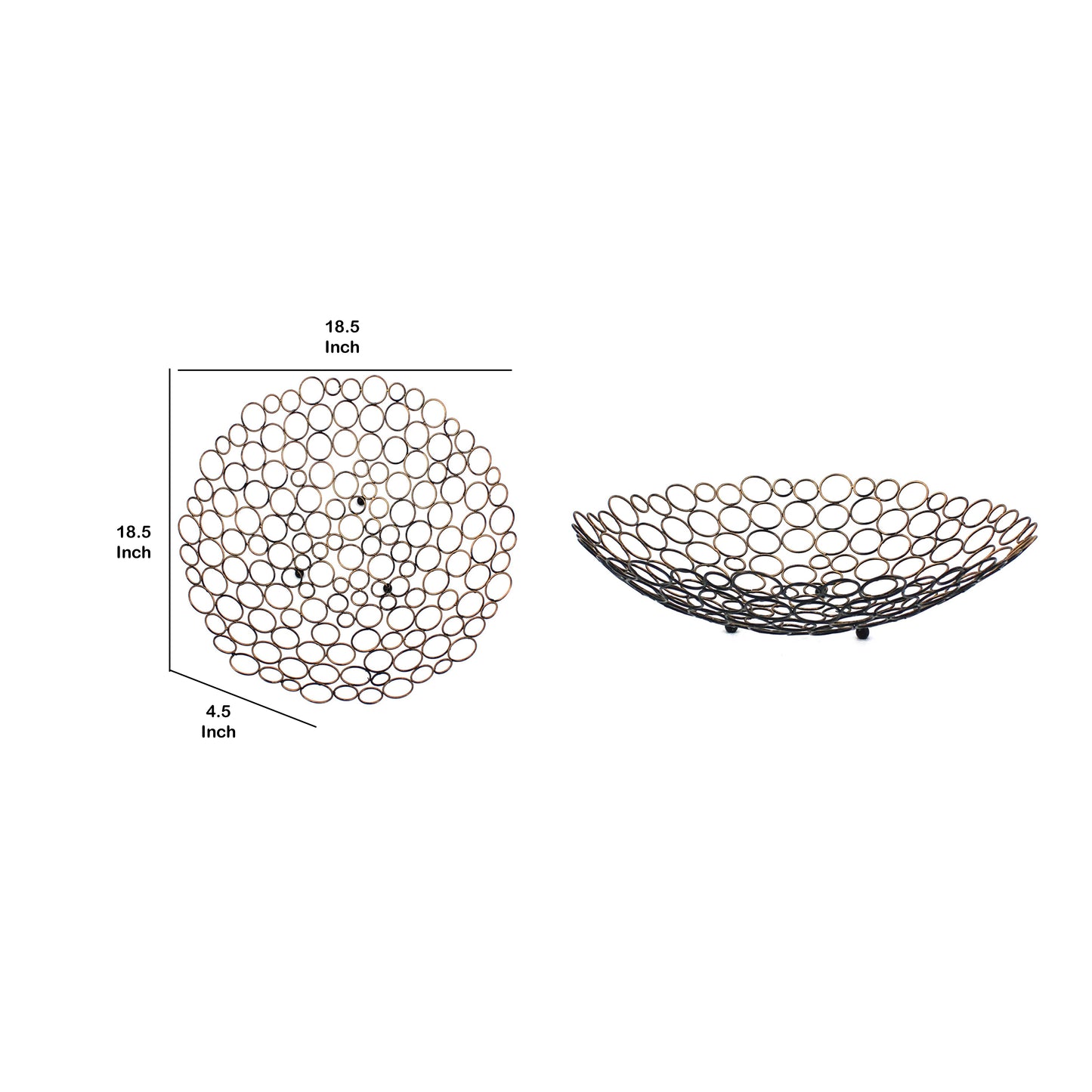 Decorative Metal Tray With Mesh Design And Ball Support Gold And Black