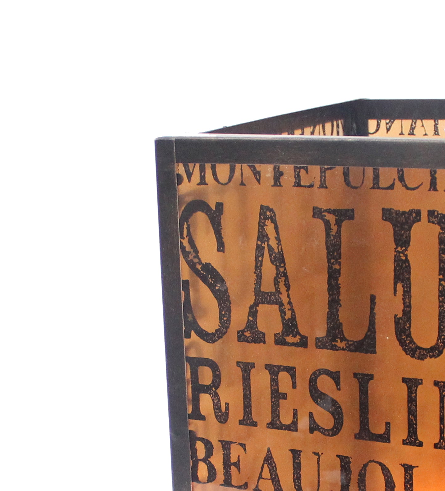 Cuboidal Metal And Glass Candleholder With Typography Black And Clear