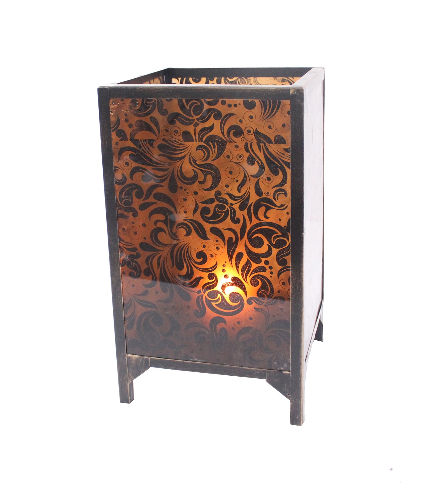 Cuboidal Metal And Glass Filigree Candleholder Black And Clear
