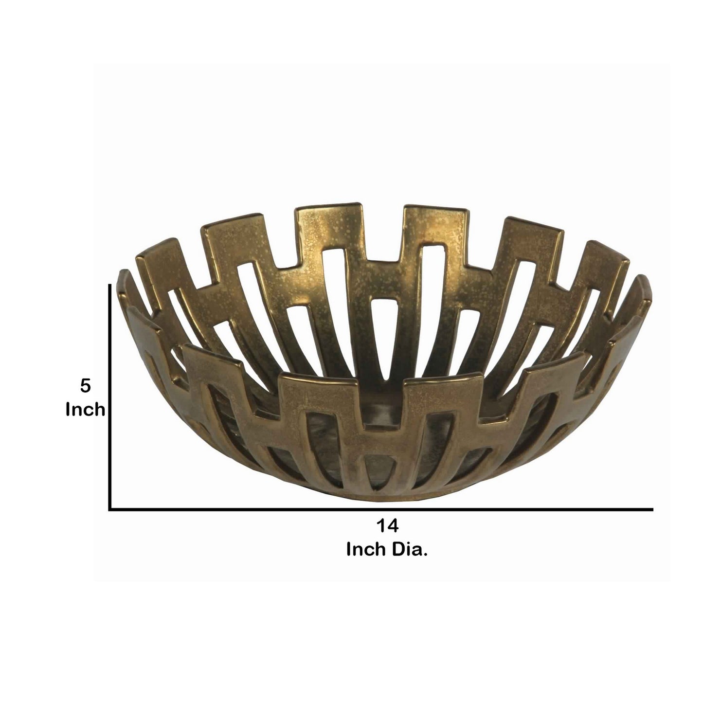 Metal Decorative Bowl With Geometric Design Small Gold