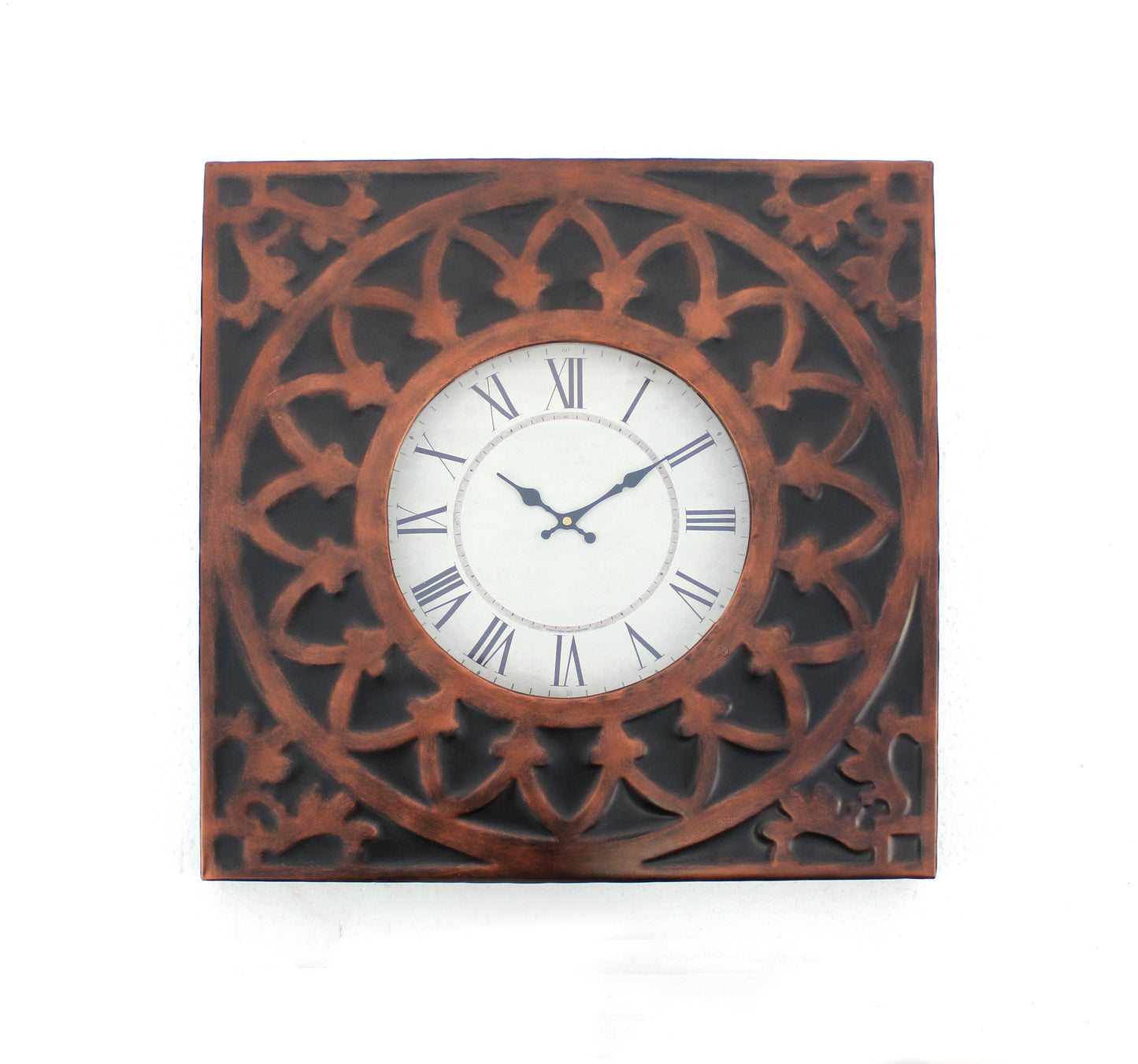Baroque Design Metal Wall Clock With Roman Numerals Brown And Black