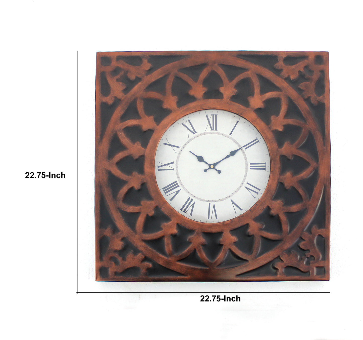 Baroque Design Metal Wall Clock With Roman Numerals Brown And Black