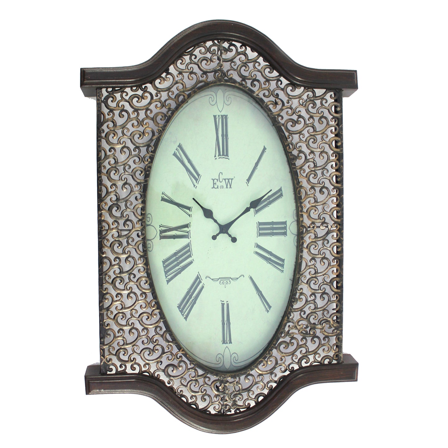 Wall Clock With Scalloped Wooden Top And Bottom Brown