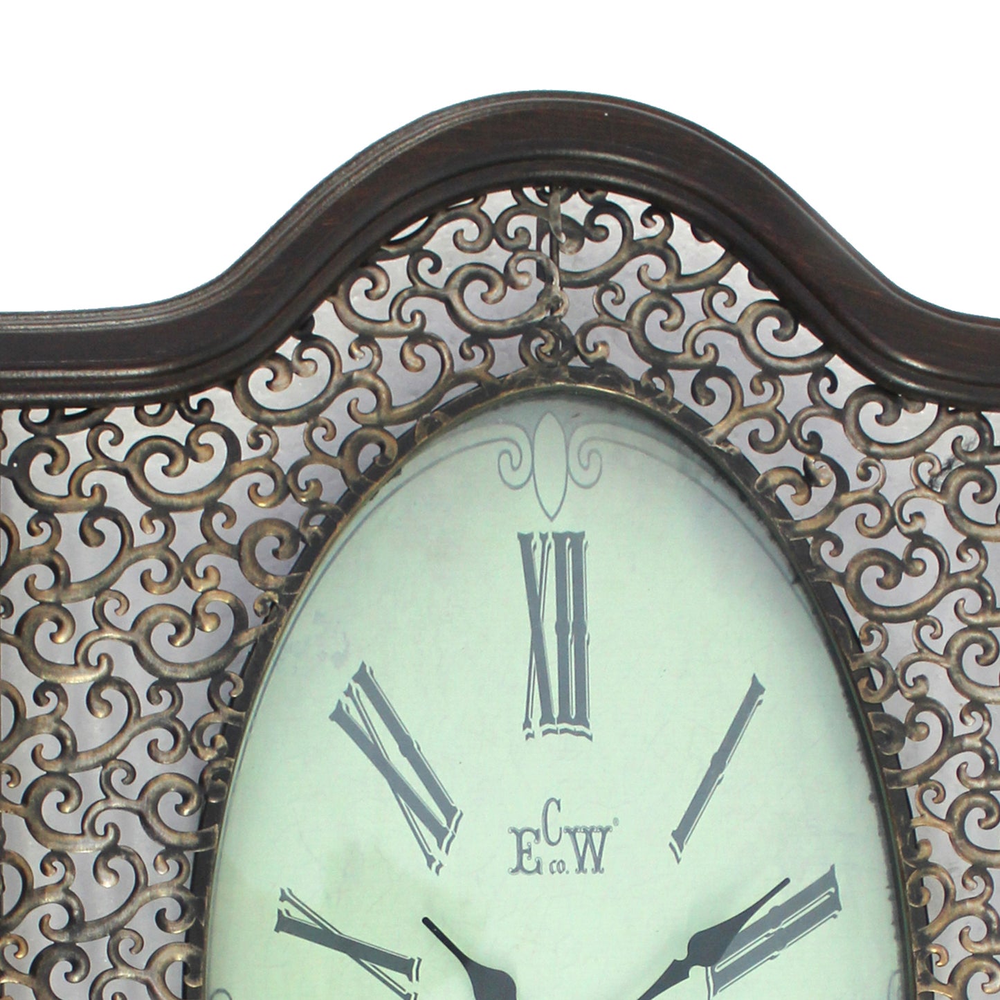 Wall Clock With Scalloped Wooden Top And Bottom Brown