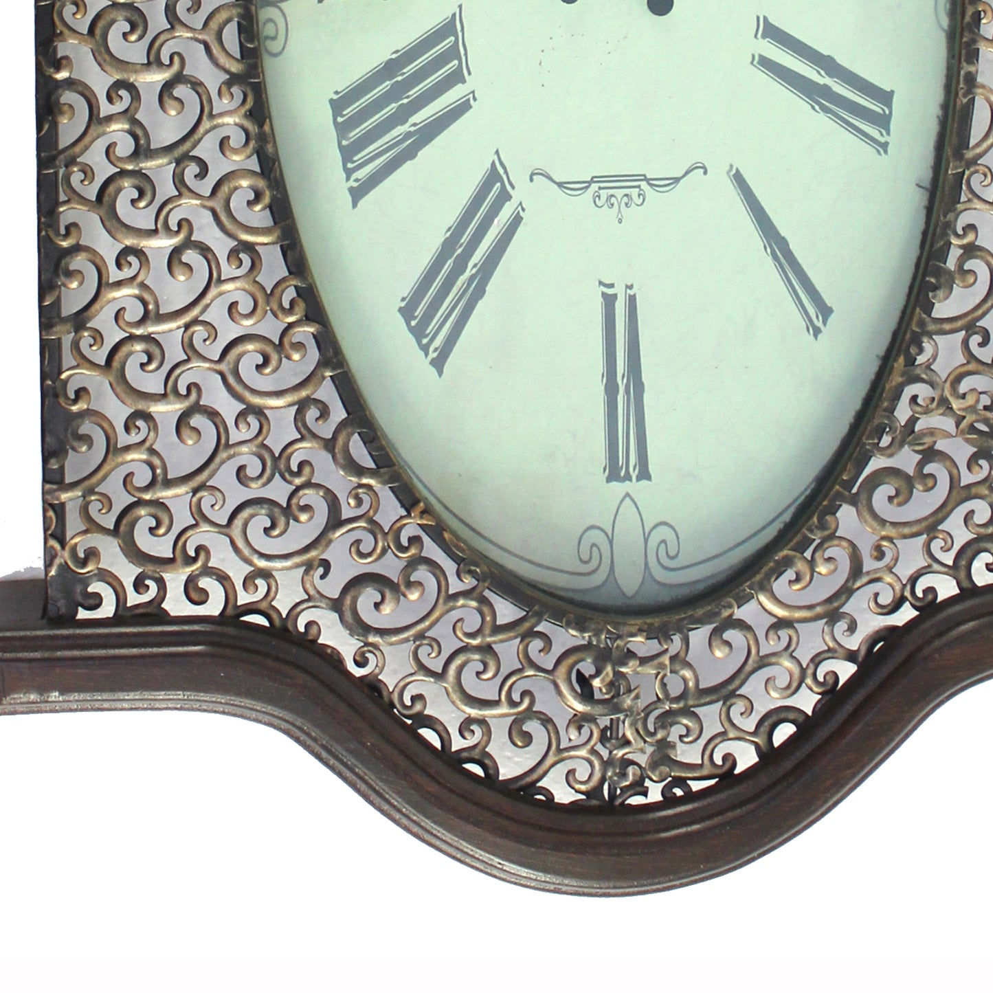 Wall Clock With Scalloped Wooden Top And Bottom Brown