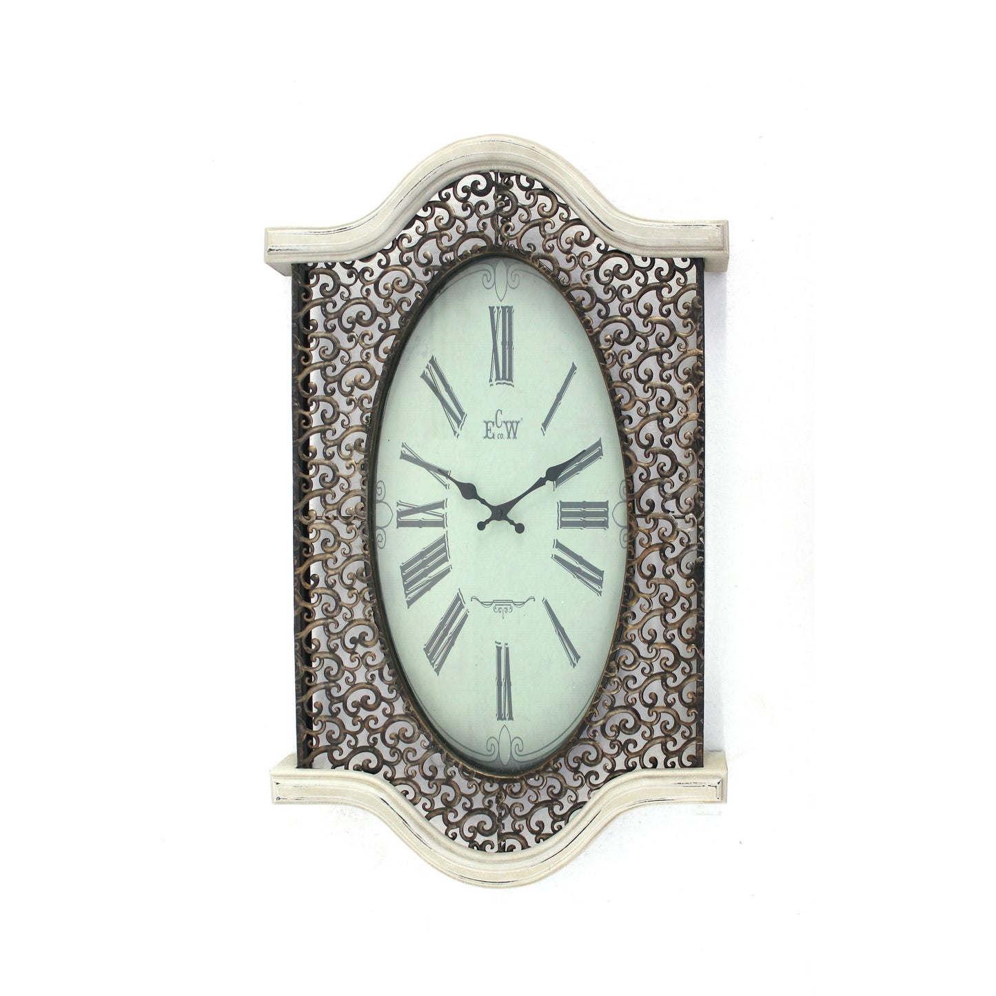 Wall Clock With Scalloped Wooden Top And Bottom White