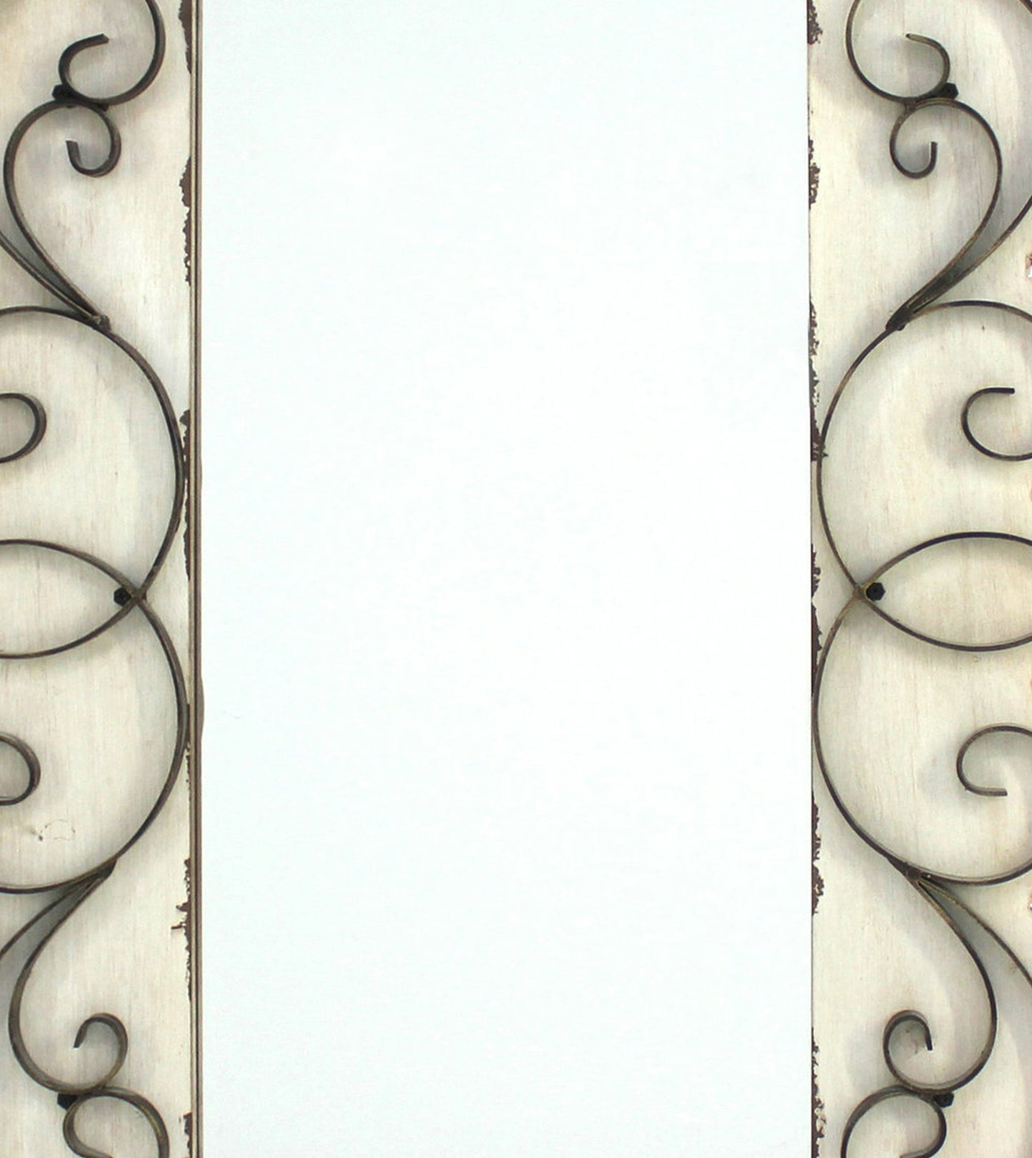 Rectangular Wall Mirror With Wooden Frame And Metal Scrolled Edges White