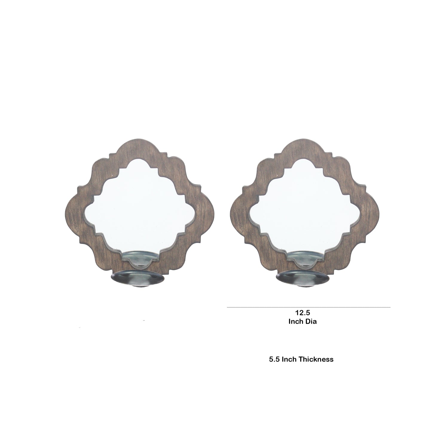 Wooden Candle Holders With Mirror And Quatrefoil Pattern Set Of 2 Brown