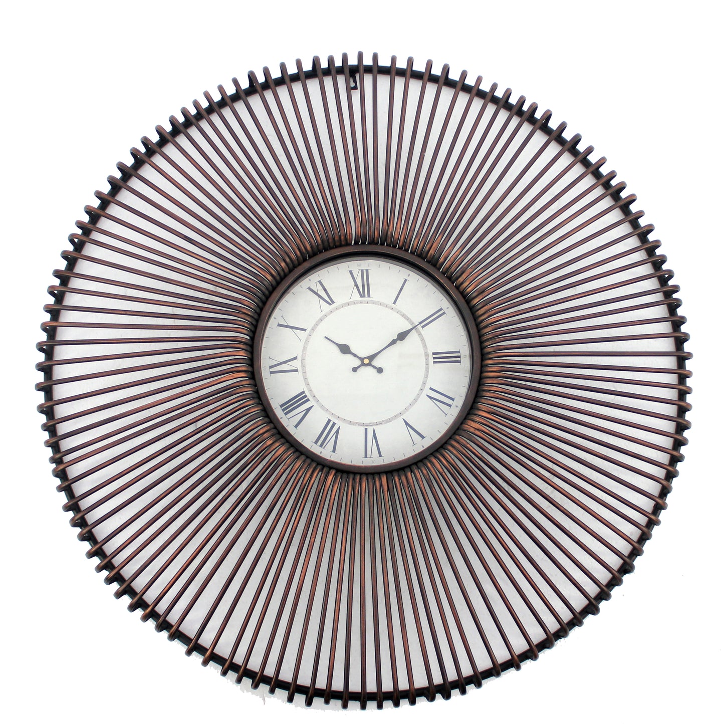 Wall Clock With Metal Fan Guard Design Frame Brown