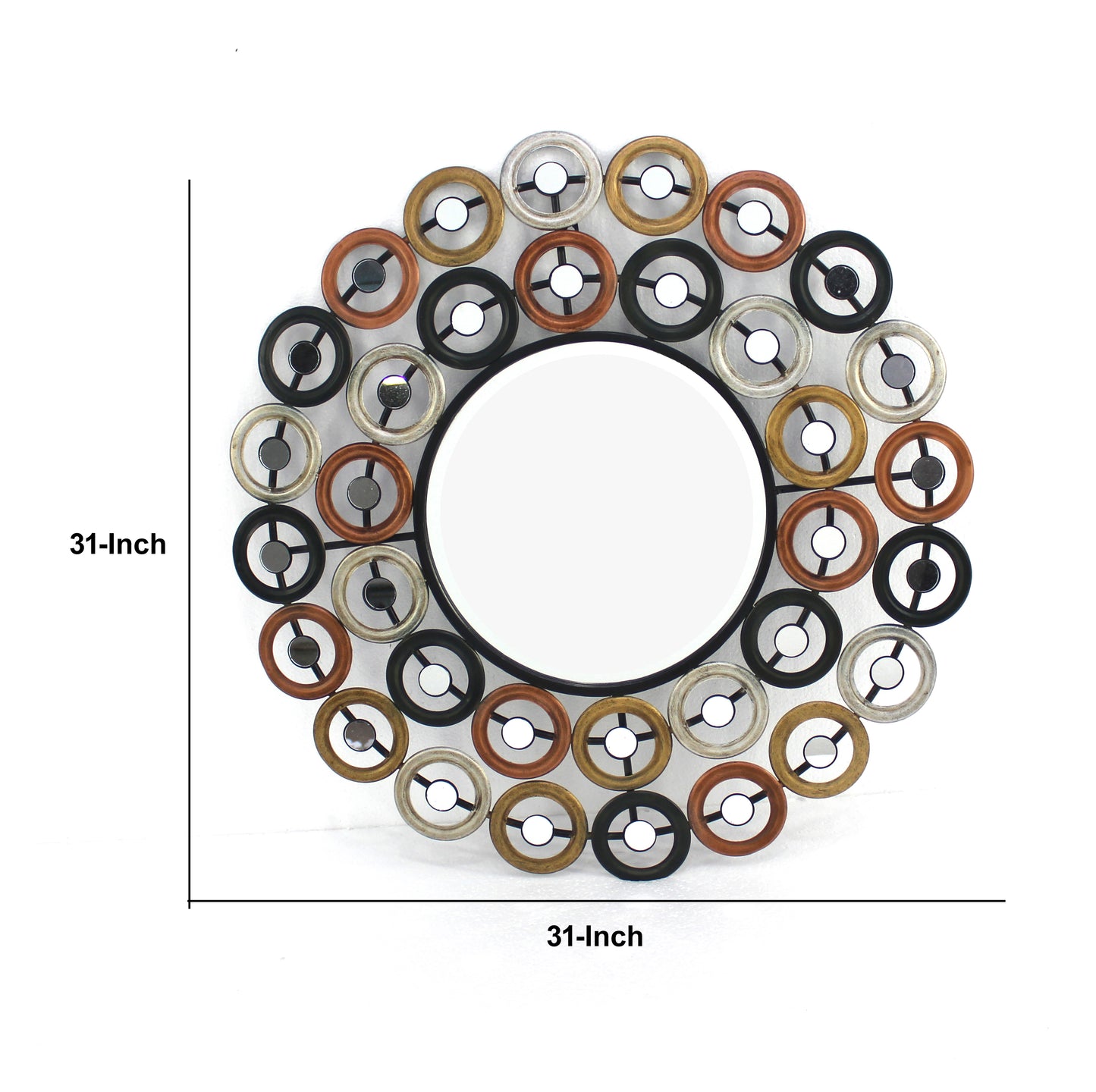 Round Wall Mirror Surrounded By Smaller Round Mirrors Multicolor