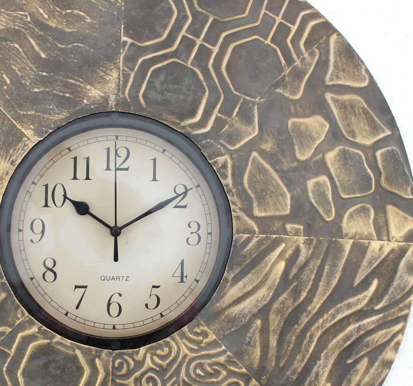 Circular Wall Clock With Engraved Textured Frame Brown