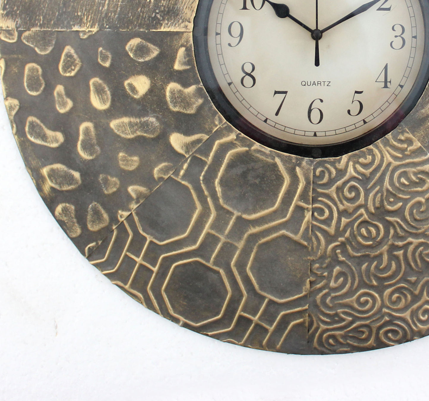 Circular Wall Clock With Engraved Textured Frame Brown