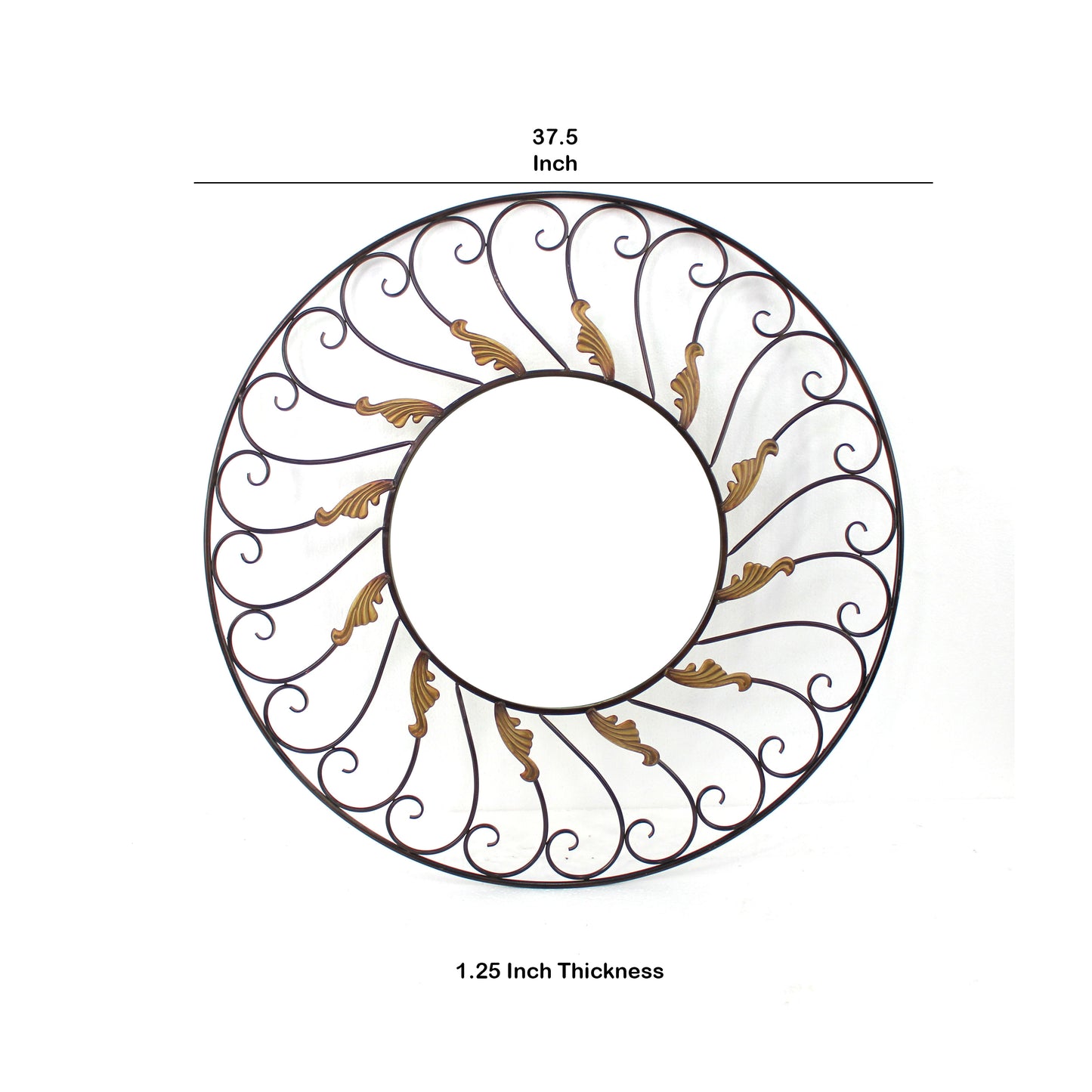Round Metal Wall Mirror With Scroll Details Bronze And Gold