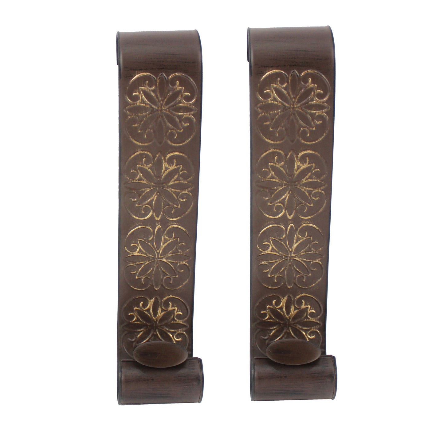 Metal Sconce Candle Holder With Embossed Intricate Carvings Brown