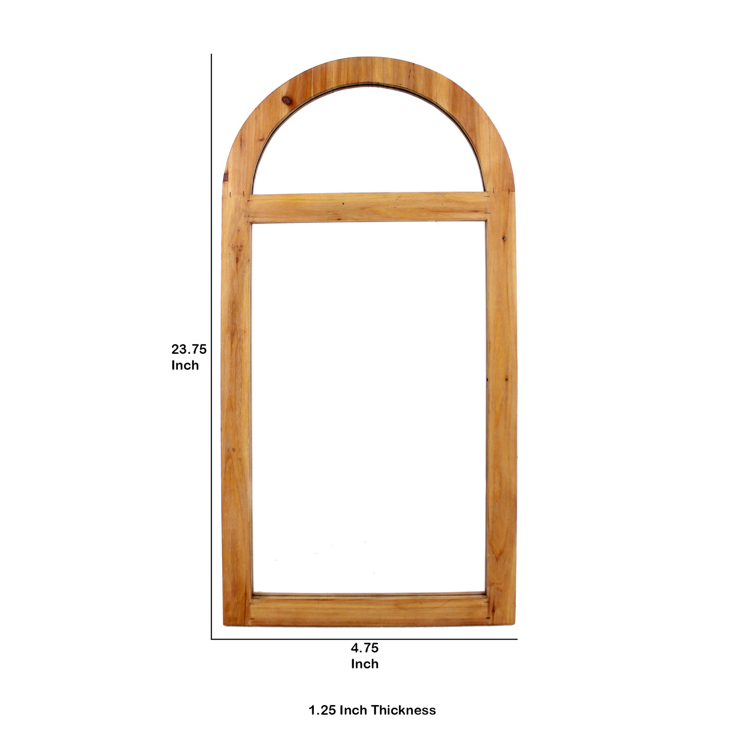 Farmhouse Style Rectangular Wooden Wall Mirror With Arched Top Brown