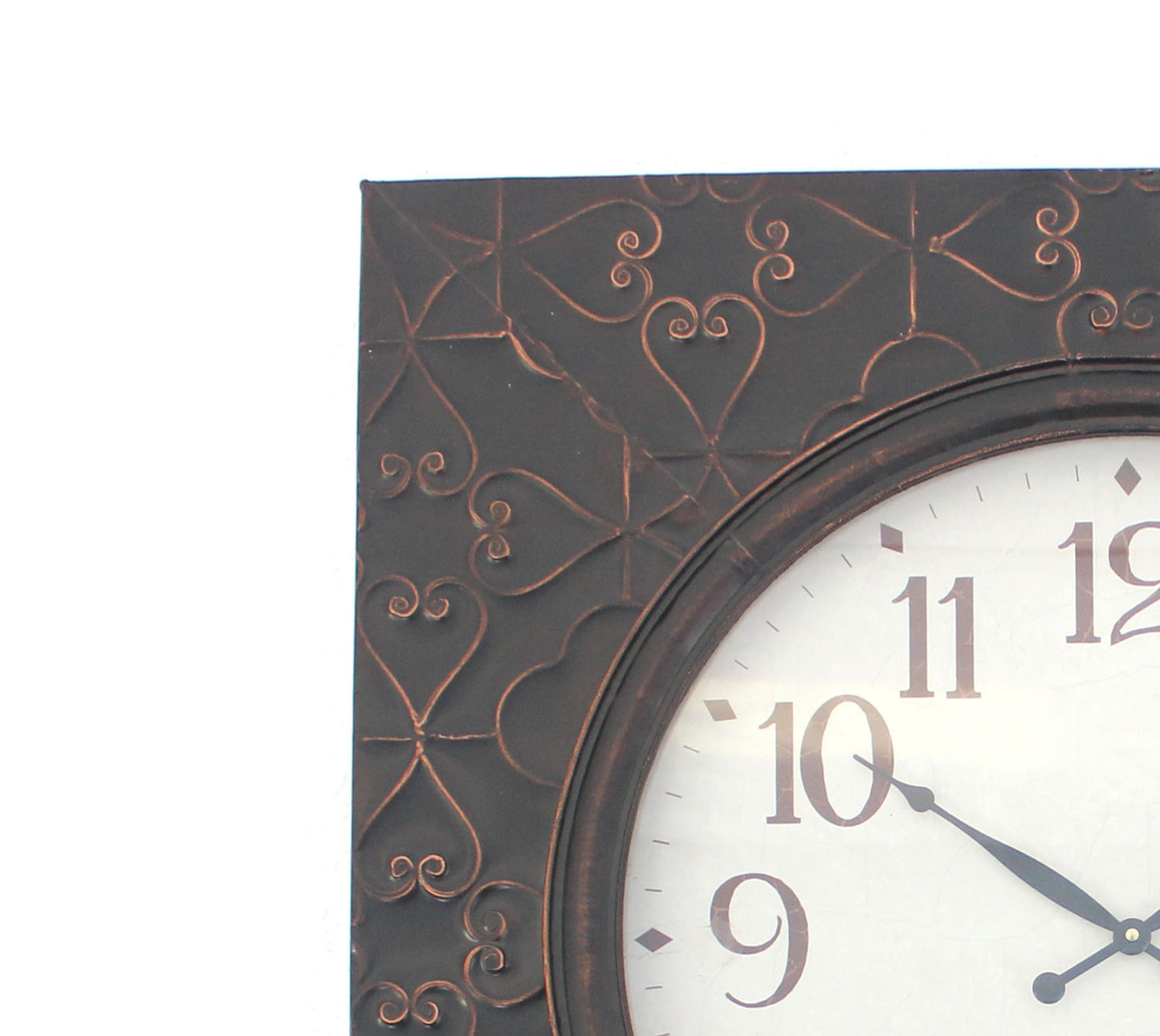 Square Metal Wall Clock With Embossed Intricate Carvings Bronze