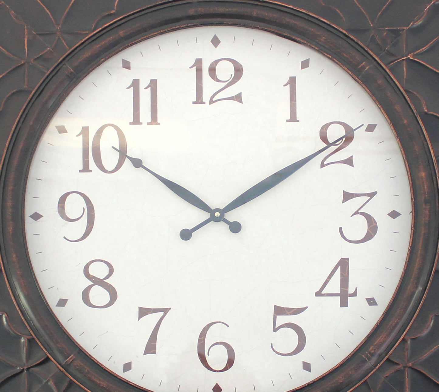 Square Metal Wall Clock With Embossed Intricate Carvings Bronze