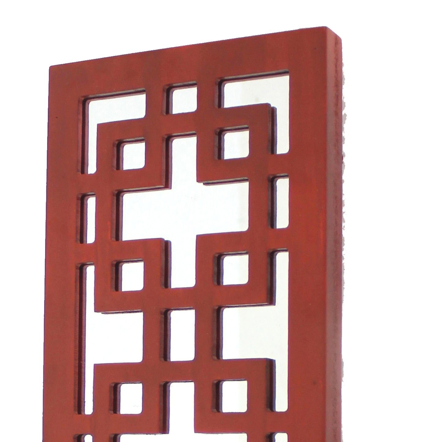 Lattice Design Wooden Frame Candle Holder With Mirror Insert Red