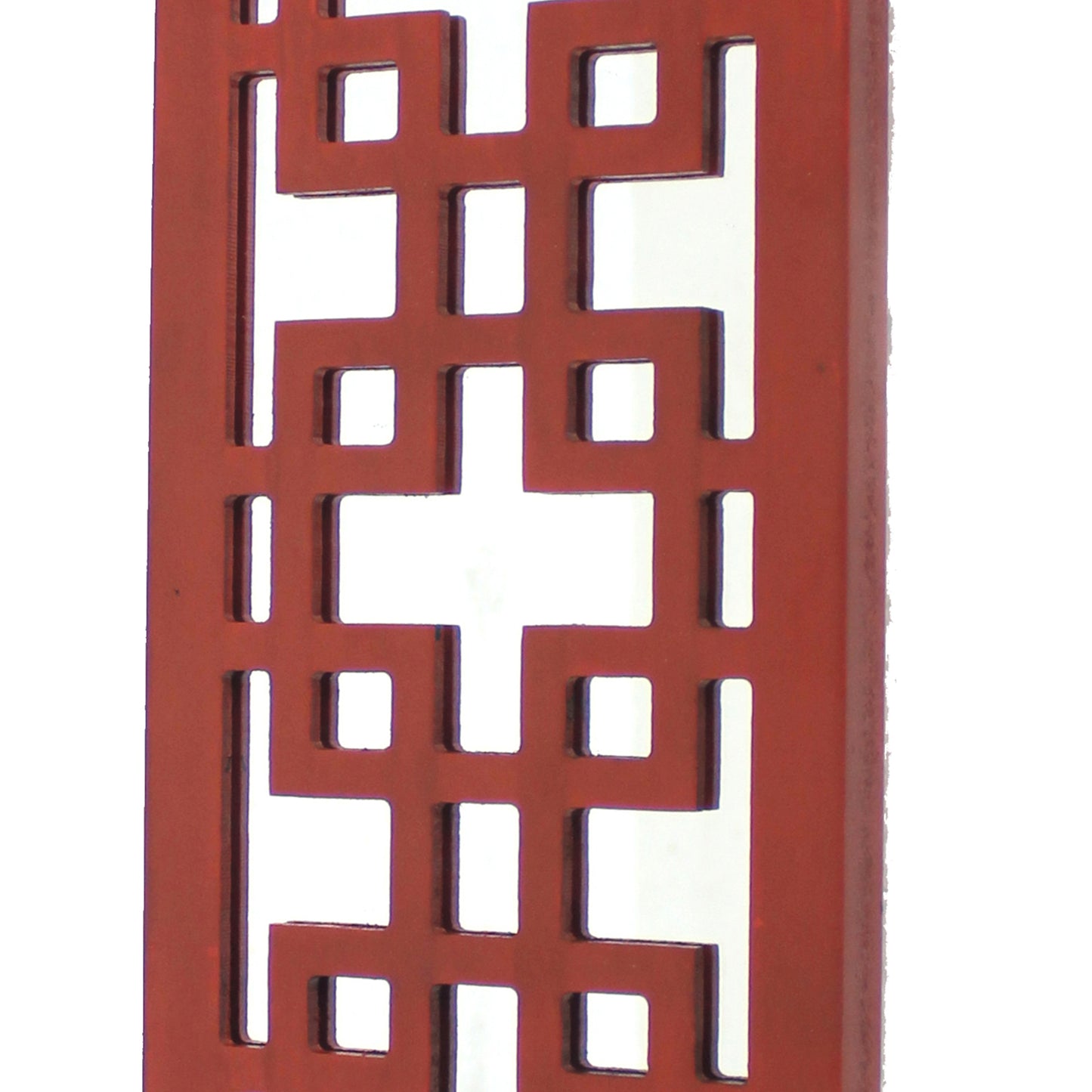 Lattice Design Wooden Frame Candle Holder With Mirror Insert Red