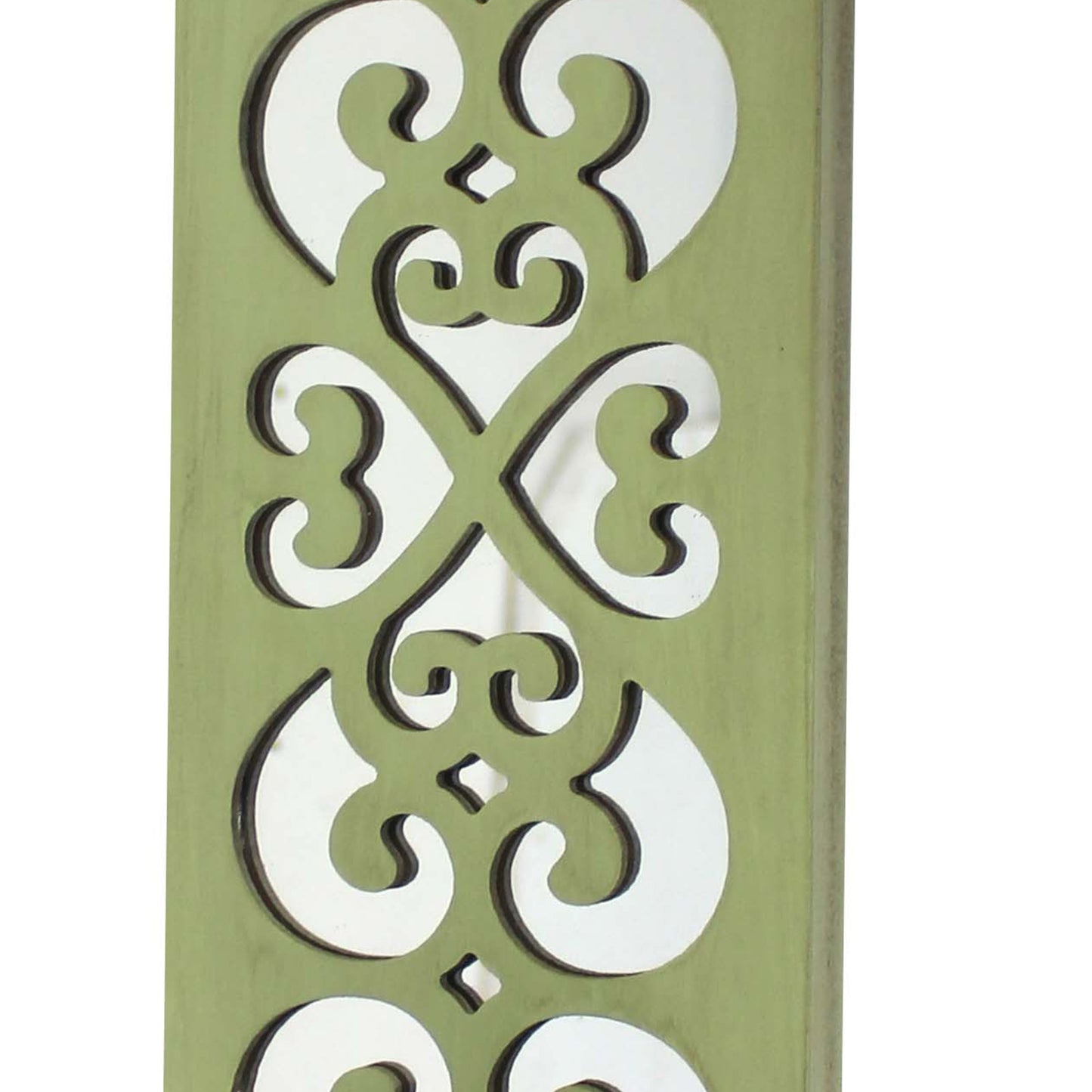 Quatrefoil Pattern Wooden Candle Holder With Mirror Insert Green