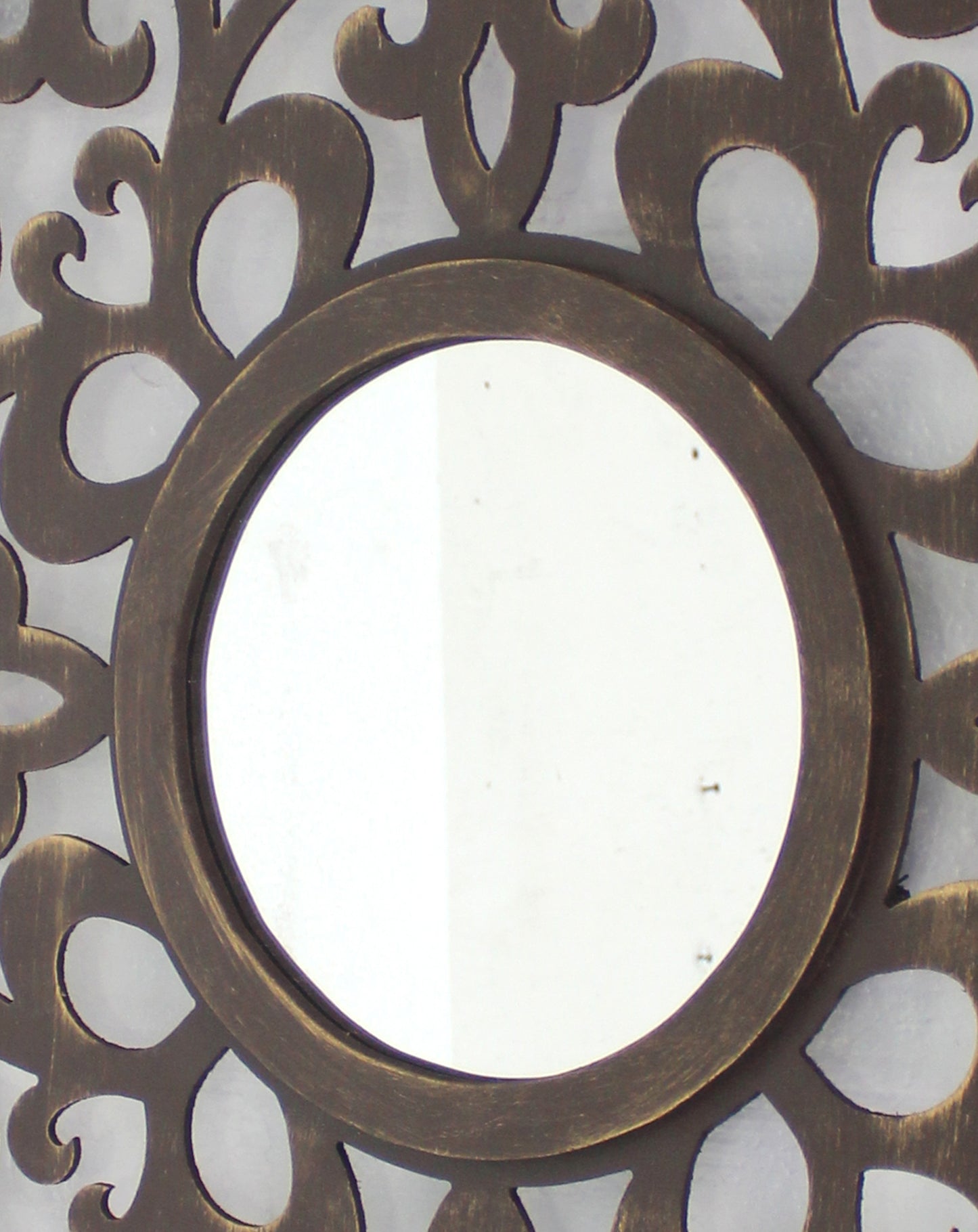 Wooden Frame Square Wall Mirror With Floral Cut Out Design Espresso