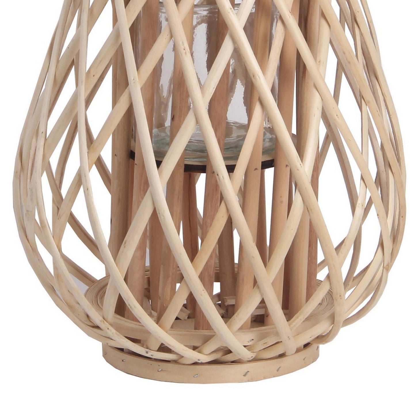 Bellied Bamboo Lantern With Lattice Design And Handle Medium Brown