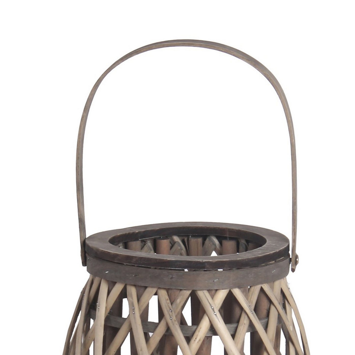 Bellied Bamboo Lantern With Lattice Design And Handle Medium Gray