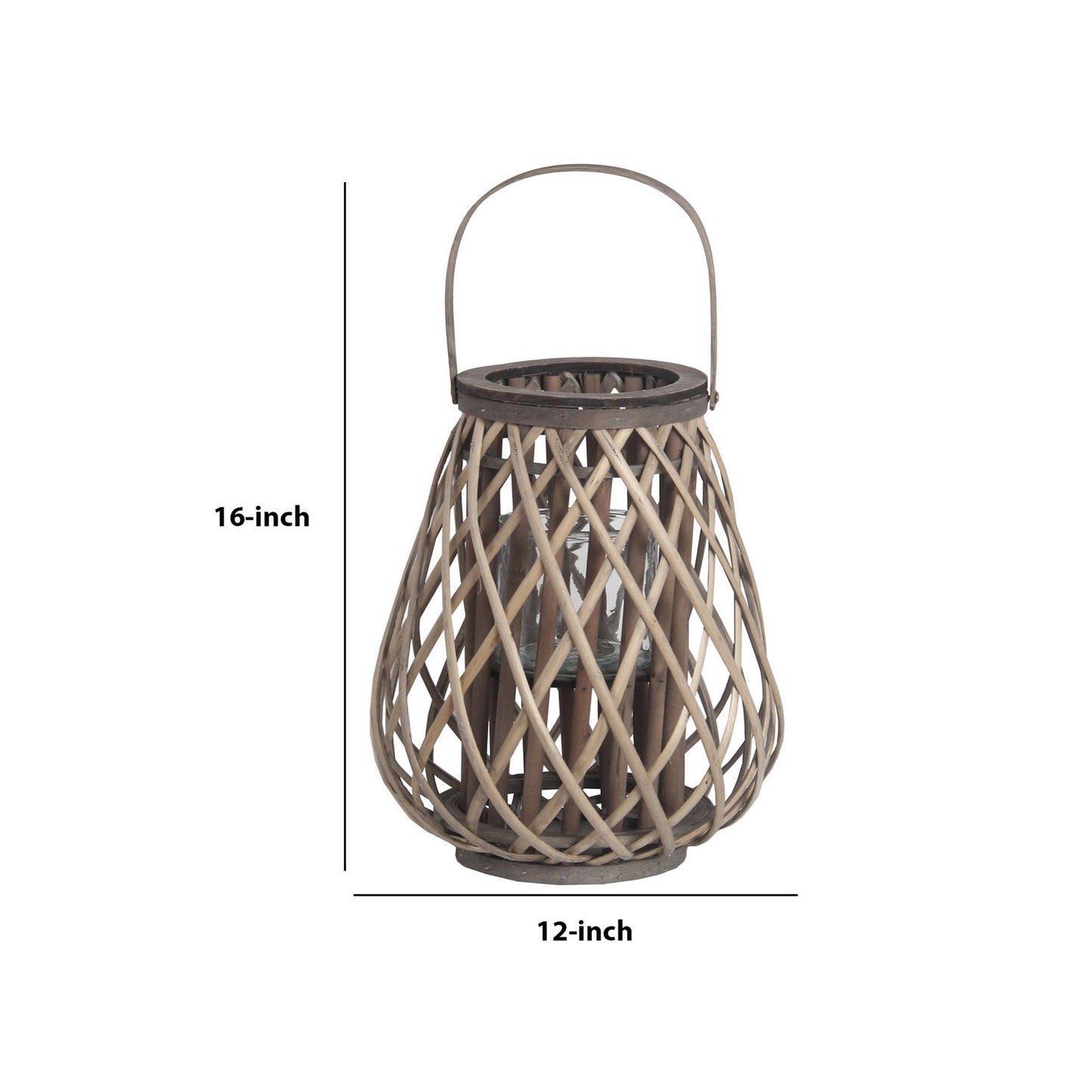 Bellied Bamboo Lantern With Lattice Design And Handle Medium Gray