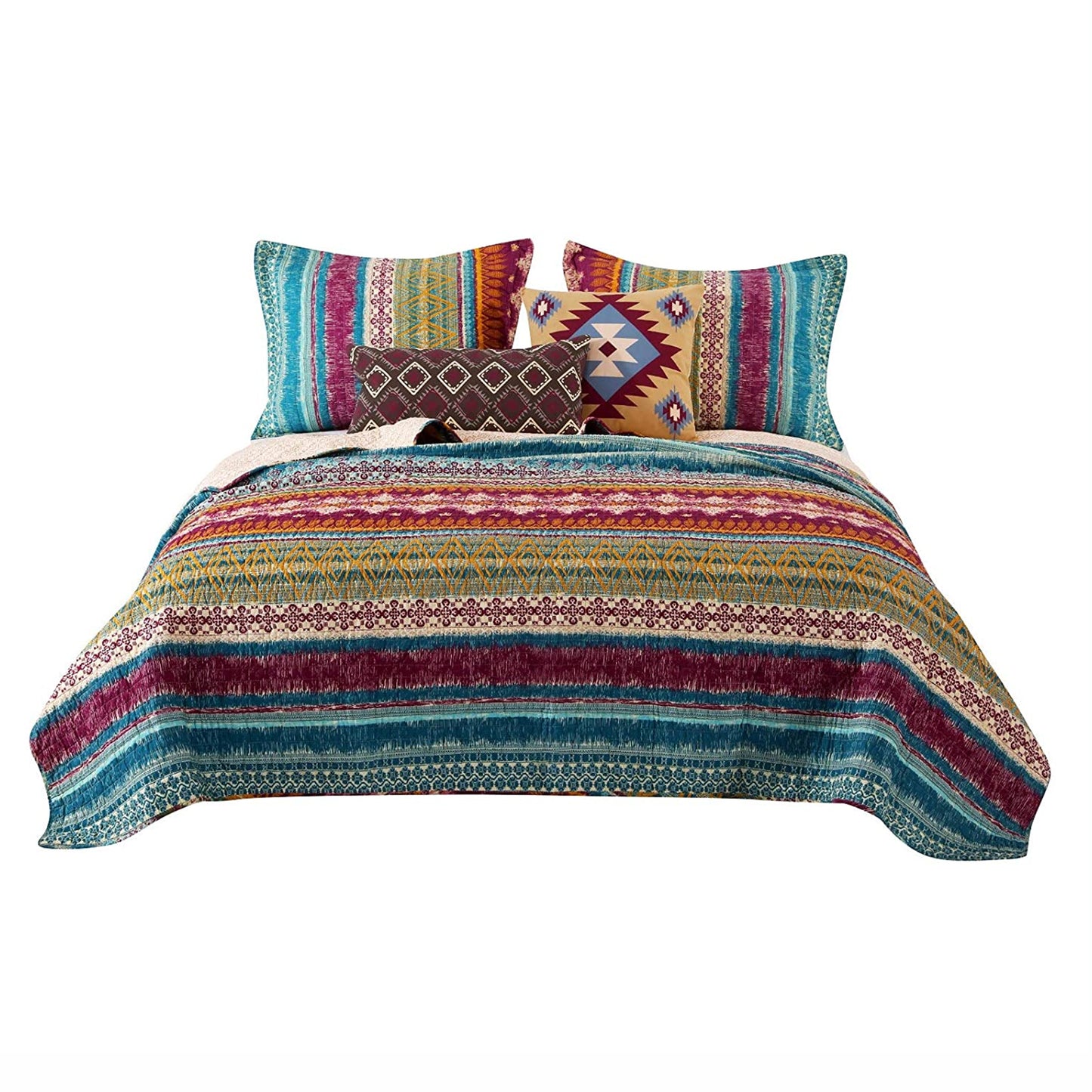 Tribal Print Full Quilt Set With Decorative Pillows Multicolor